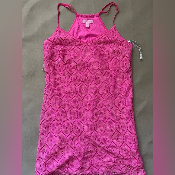 Lilly Pulitzer Dusk Metallic Lace Sleeveless Shift Mini Slip Dress Pop Pink XS - Picture 3 of 10